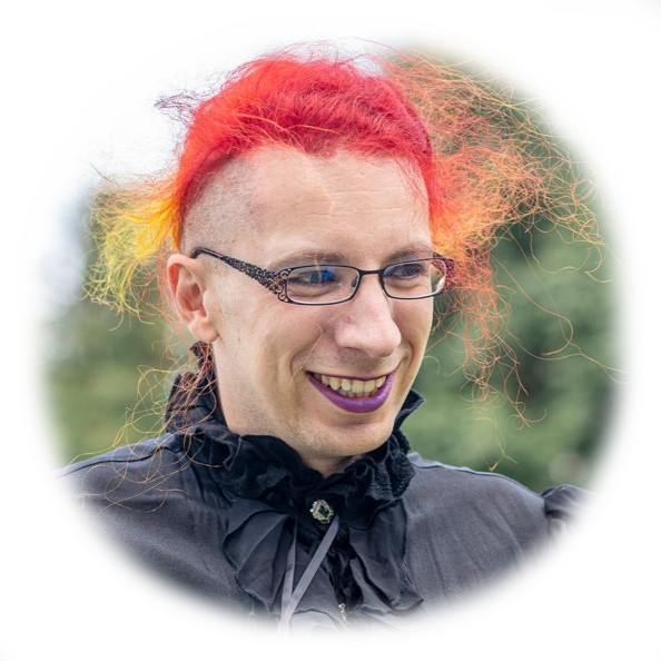 Photograph of me, a white guy with brightly coloured hair.
